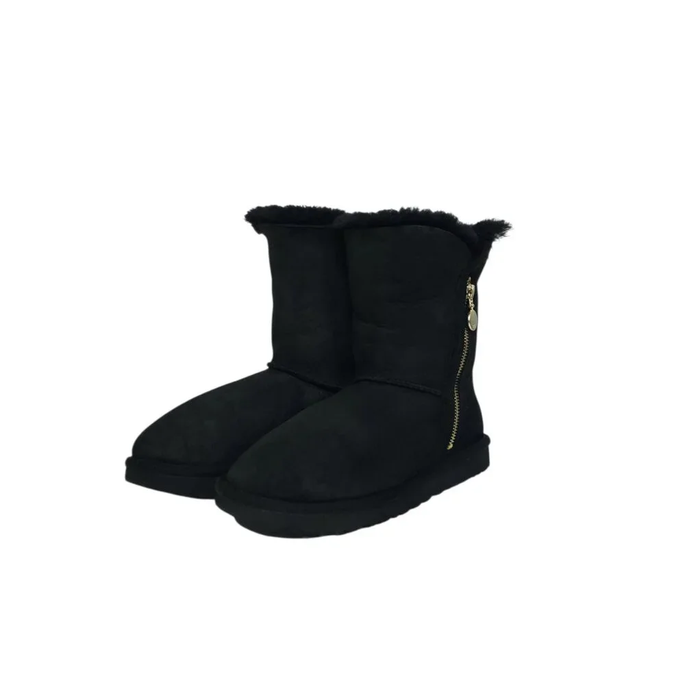 UGG Bailey Zip Short Boot Black Suede Shearling Fur Lined Boots Women’s Size 8